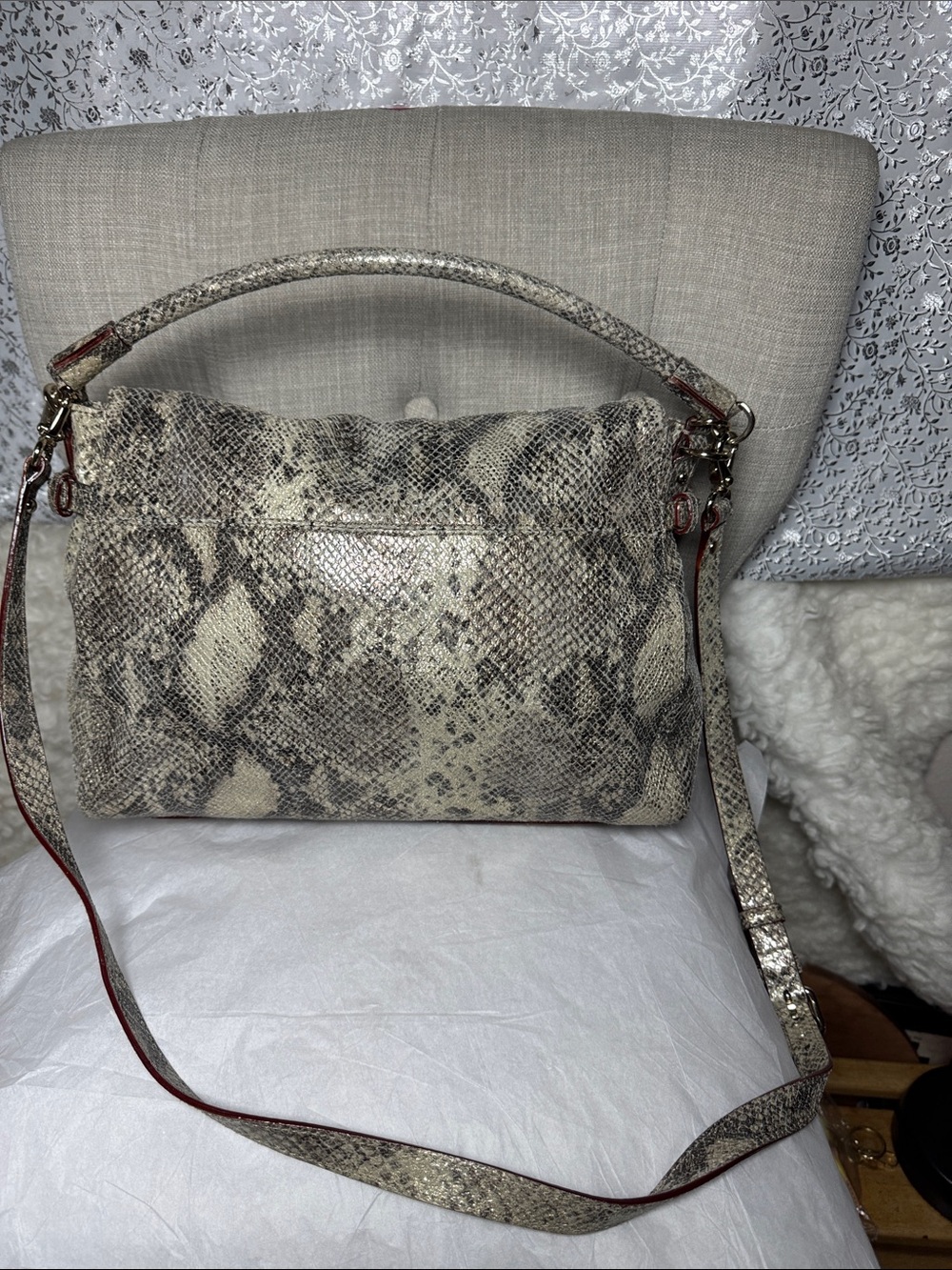 kate spade Snake-Print Shoulder and cross body Bag in Cream gray and gold sparkl - Picture 2 of 9